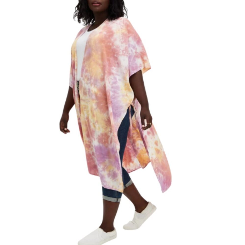 Torrid Womens One Size Pink Tie Dye Longline Ruana Kimono CN